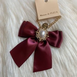 maison de FLEUR Japan Bow ribbon charm Maroon Wine Red New